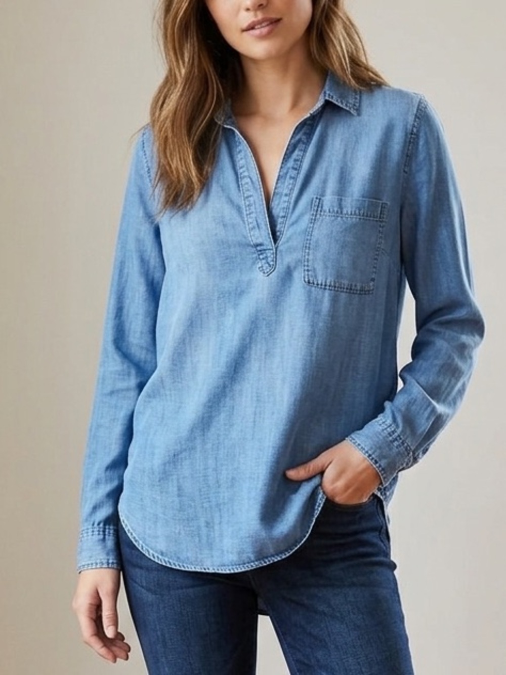 cloth & stone Blue Denim Tunic with Chest Pocket